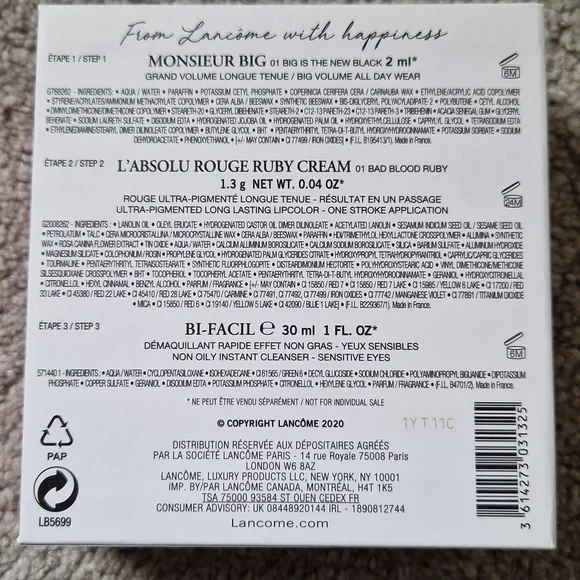 Lancome New, unused gift set. Bi-facil 30ml, Monsieur Big Mascara, Lipstick - Picture 5 of 5